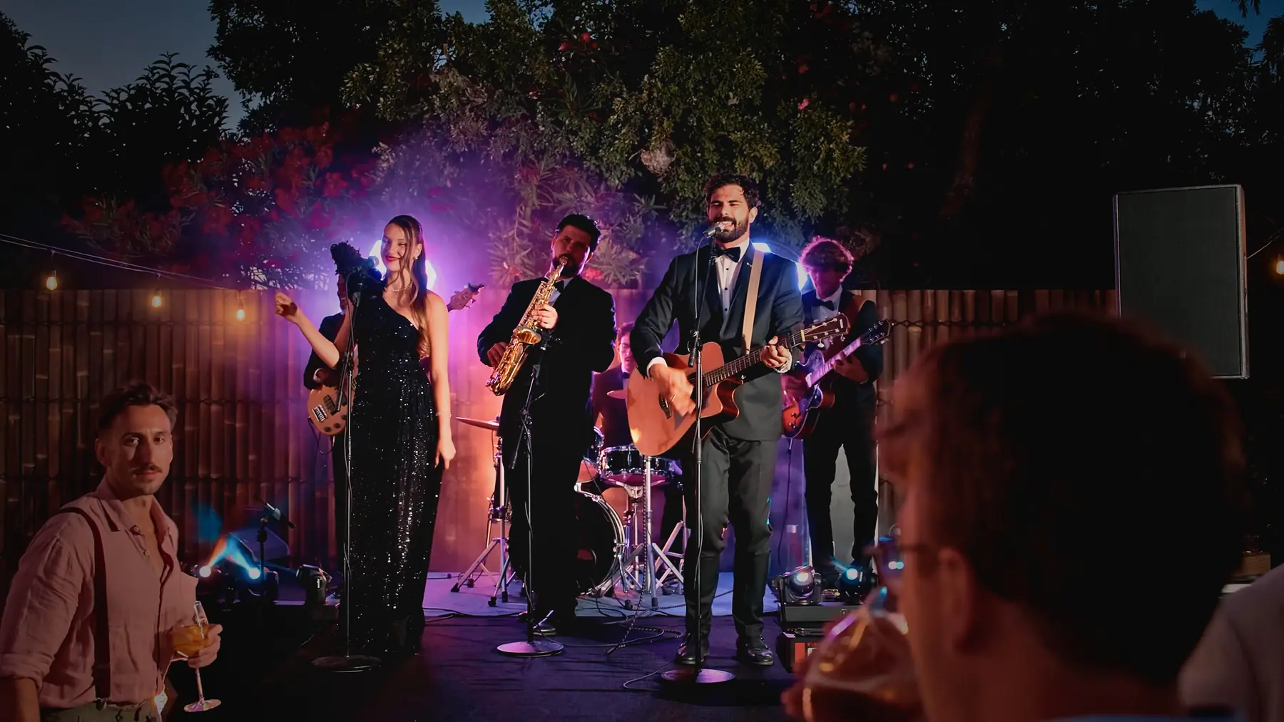 The Keys performing at an evening wedding